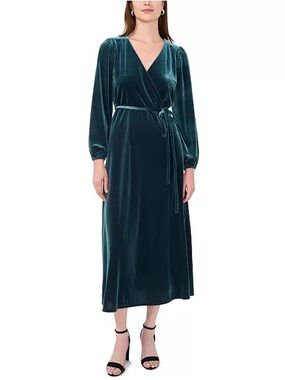 MSK Emerald Green Velvet Wrap Midi Dress